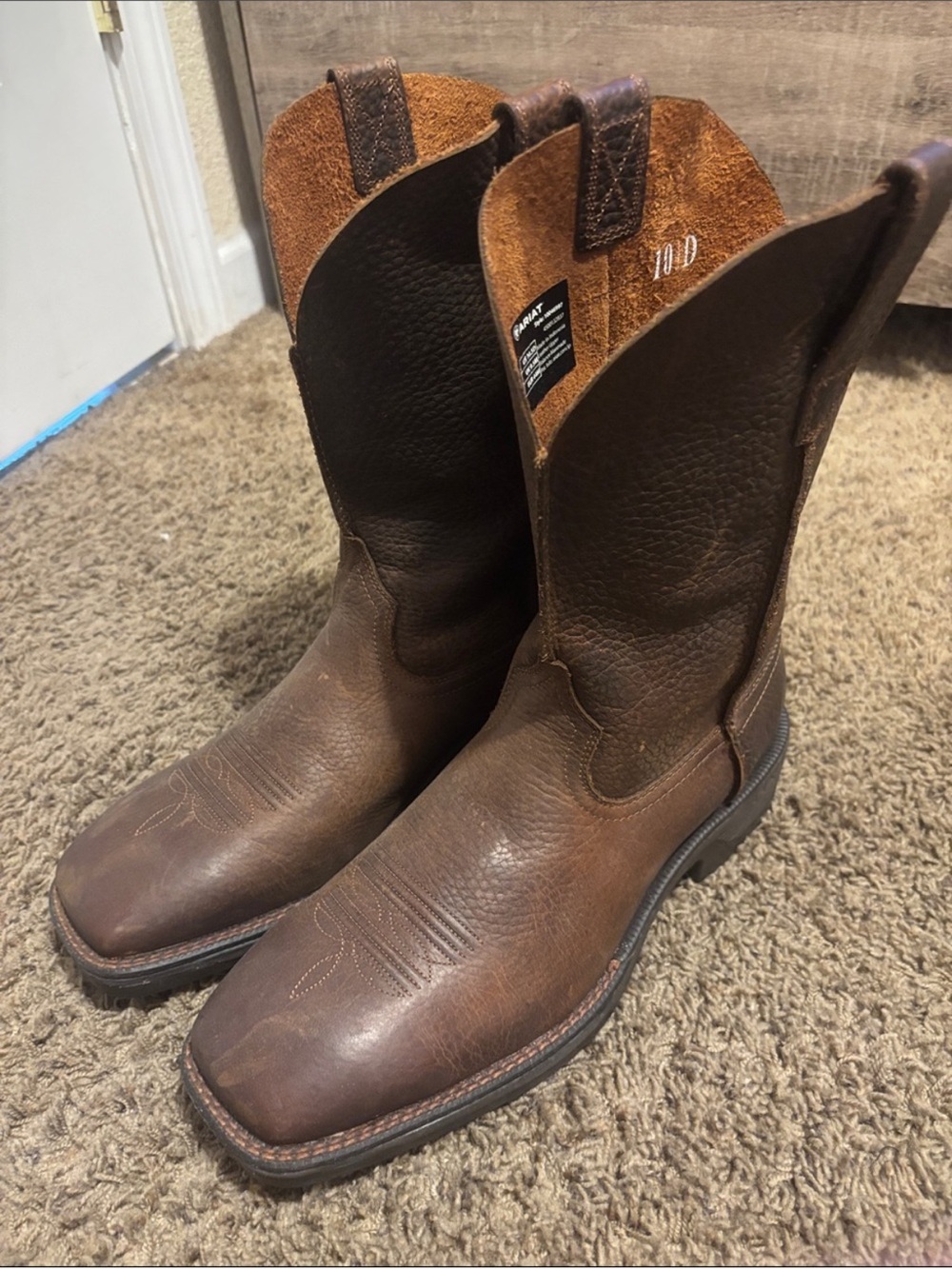 Ariat Brown Leather Cowboy Boots pull on western work boots